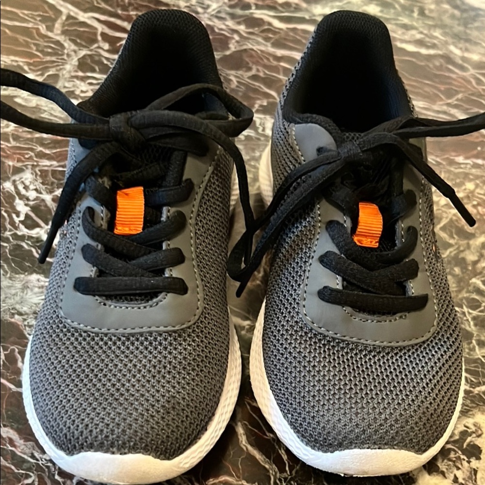 Gray and Orange Athletic Sneakers with Breathable Mesh